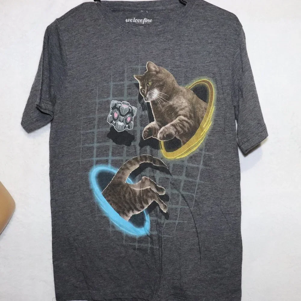Portal Parody Gamer Cat Shirt Tee Small companion cube - Picture 2 of 3